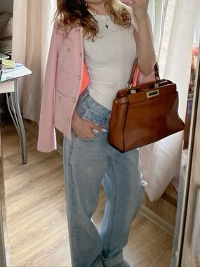 Vintage Chanel-style Light Pink Tweed Jacket